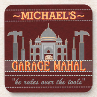 Man Cave Funny Garage Mahal Red | Custom Name Drink Coaster