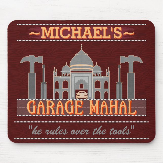 Man Cave Funny Garage Mahal Tools | Custom Name V2 Mouse Pad (Front)