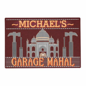Man Cave Funny Garage Mahal Tools | Custom Name V2 Placemat by FancyCelebration at Zazzle
