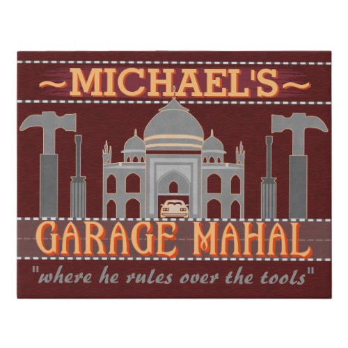 Man Cave Funny Garage Mahal Tools Red  Custom Faux Canvas Print