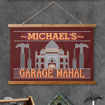 Man Cave Funny Garage Mahal Tools Red | Custom Hanging Tapestry by FancyCelebration at Zazzle