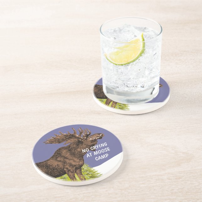 Man Cave Funny No Crying at Moose Camp Sandstone Coaster (Side)