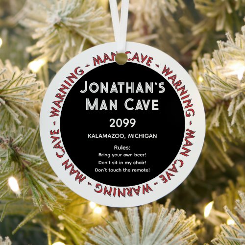 Man Cave Funny Warnings  Rules Christmas Ornament