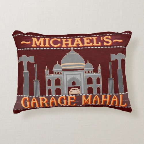 Man Cave Garage Mahal Funny  Personalized  Red Decorative Pillow