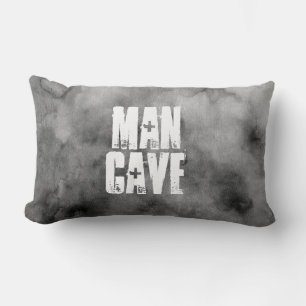 man cave gray and white funky watercolor design lumbar pillow
