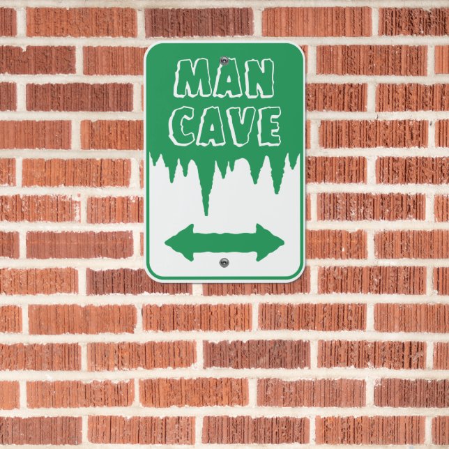 Man Cave Green White Metal Sign (In Situ(Brick))