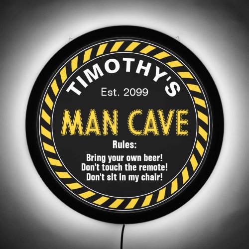  Man Cave LED Sign Caution Tape Effect  Rules 