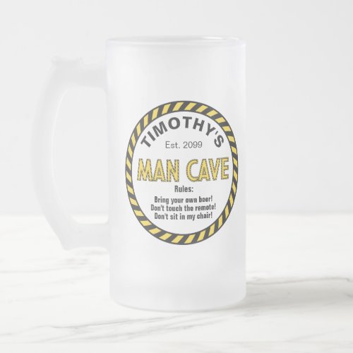 Man Cave LED Sign Caution Tape Frosted Glass Beer Mug