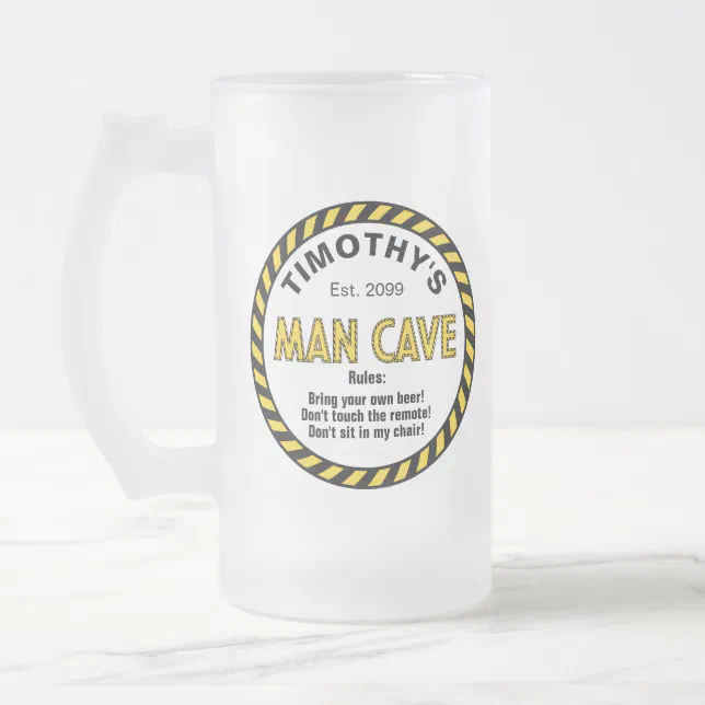 Man Cave LED Sign Caution Tape Frosted Glass Beer Mug Zazzle