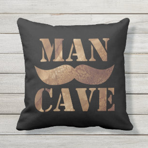 Man Cave (Mustache, black) Outdoor Pillow