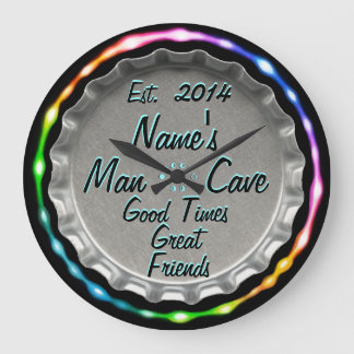 Man Cave Neon Beer Cap Clock! Add NAME & DATE! Large Clock