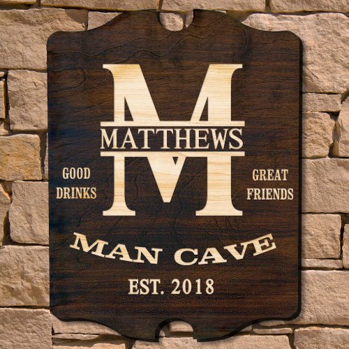 Man Cave Oakmont Monogram Wooden Wall Sign