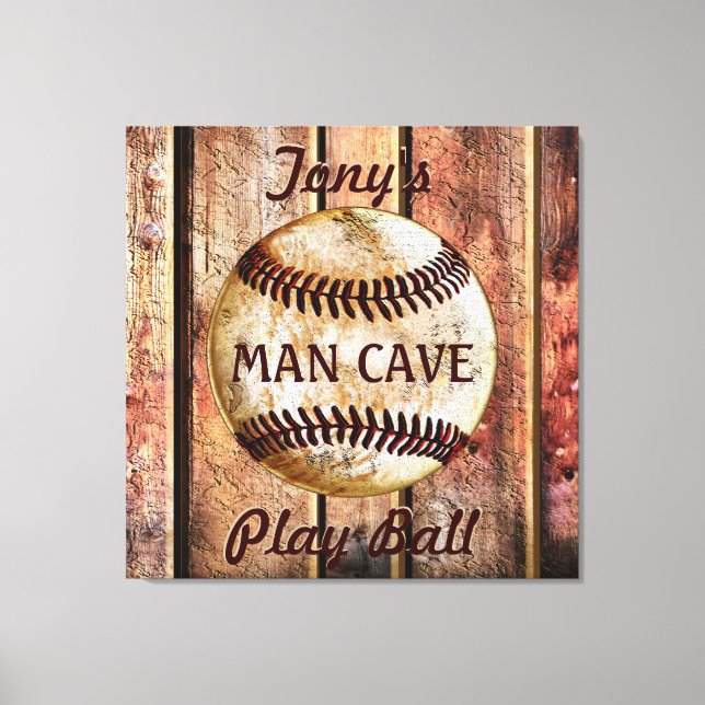 Man Cave Personalized Baseball Wall Art Your Text (Front)
