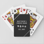 Man Cave Poker Room Personalized Silver Gray Playing Cards<br><div class="desc">Modern silver gray and black suit symbols in a straight line on personalized custom playing cards for a game room, poker tournament, bridge club, or rummy games - add your name or custom text and select a background color for a great addition to your collection - or use them as...</div>