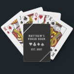 Man Cave Poker Room Personalized Silver Gray Poker Cards<br><div class="desc">Modern silver gray and black suit symbols in a straight line on personalized custom playing cards for a game room, poker tournament, bridge club, or rummy games - add your name or custom text and select a background color for a great addition to your collection - or use them as...</div>