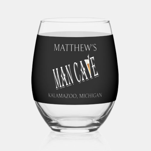 Man Cave Pub Stemless Wine Glasses Drinkware
