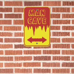 Man Cave Red Yellow Metal Sign
