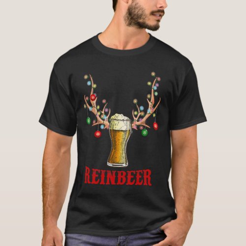 Man Cave Reinbeer Christmas Gift For Beer Lovers T_Shirt