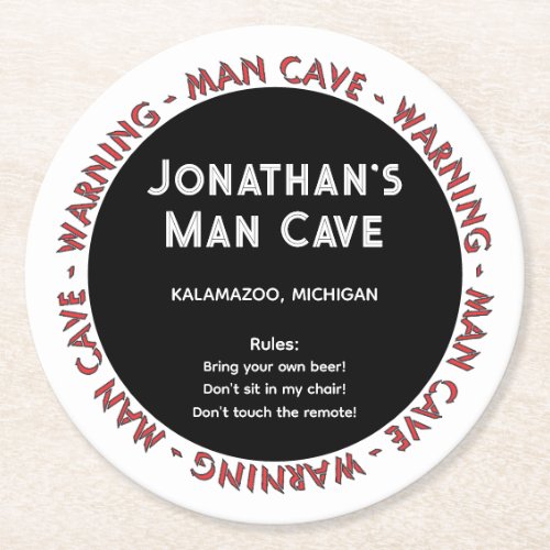 Man Cave Round Coaster Funny Warnings  Rules