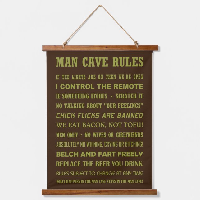 MAN CAVE RULES HANGING TAPESTRY (Front)