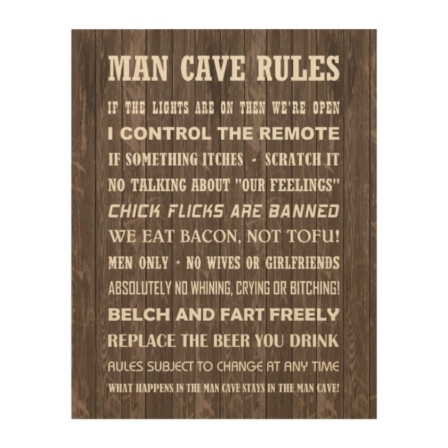 MAN CAVE RULES Wood Wall Art (Front)