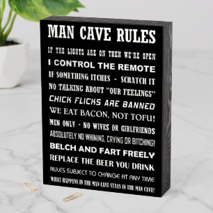 MAN CAVE RULES WOODEN BOX SIGN