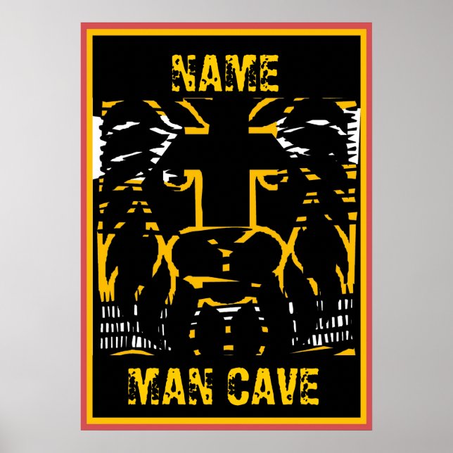 Man Cave Sign, edit name, Lion Head Poster (Front)