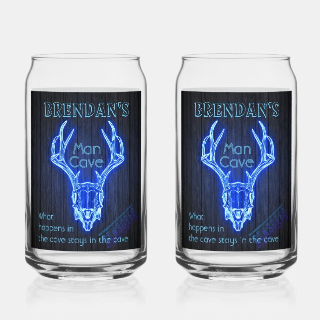 Man Cave Sign Neon Deer Antlers Cool Can Glass (Front)