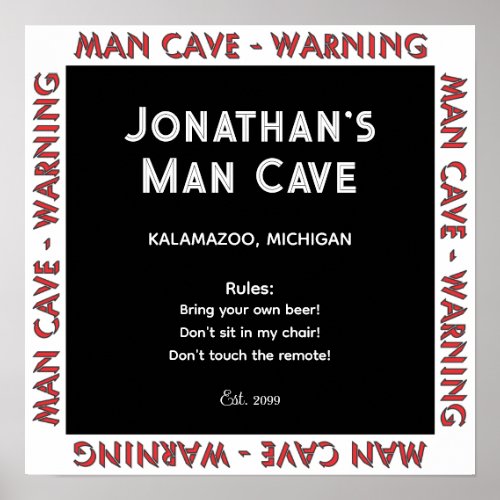 Man Cave Sign Warning w Rules Poster