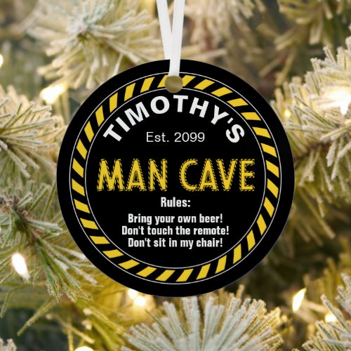  Man Cave Sign with Caution Tape Effect  Rules  Metal Ornament