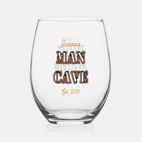 Man Cave Text Effect Stemless Wine Glass Drinkware