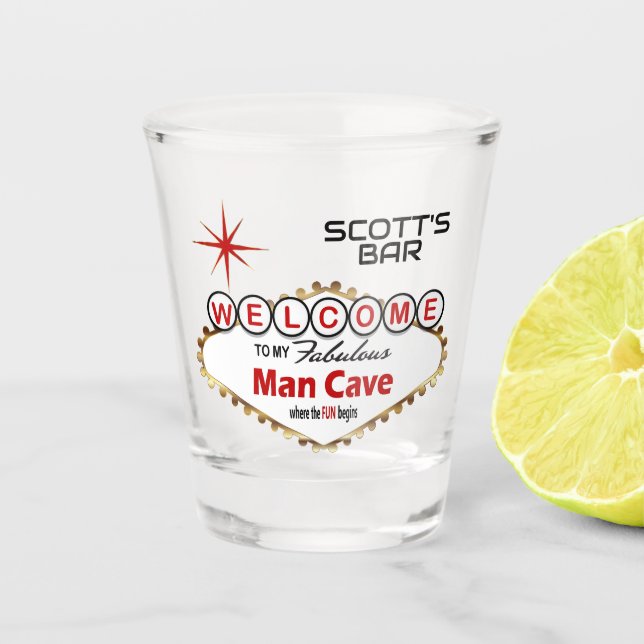 Man Cave - Vegas Style - Red Shot Glass (Front)