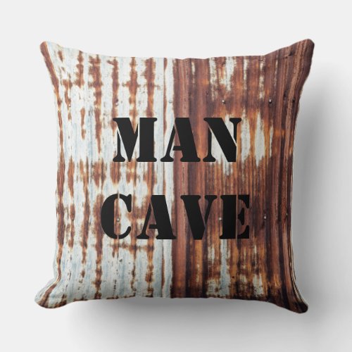 Man Cave Vintage Corrugated Weathered Tin Throw Pillow