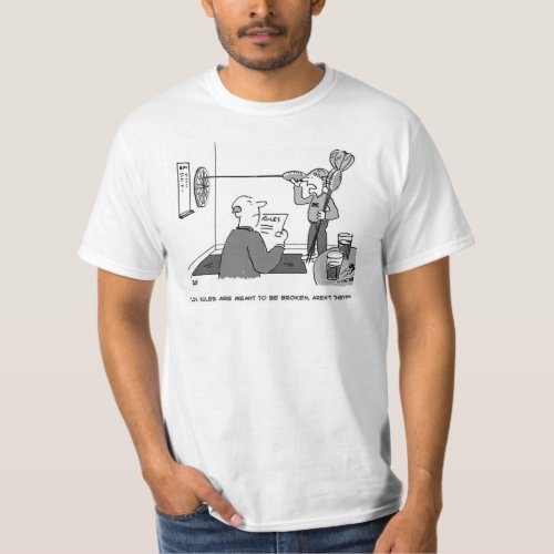 Man cheating playing a game of darts T_Shirt