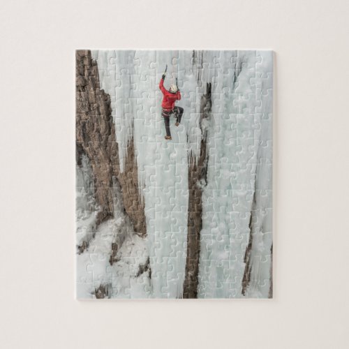 Man climbing ice Colorado Jigsaw Puzzle