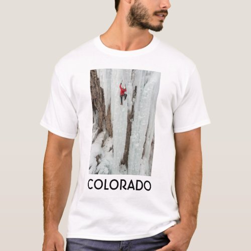 Man climbing ice Colorado T_Shirt