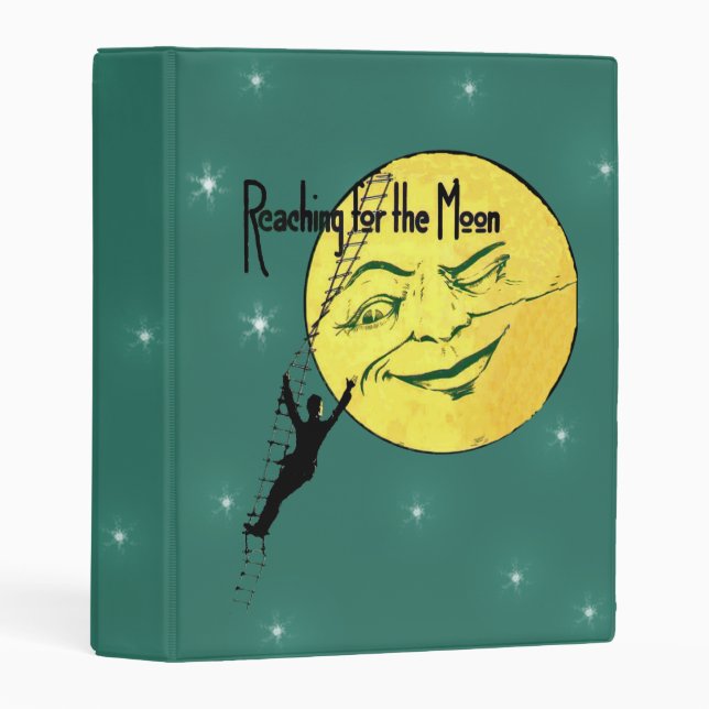 Man Climbing Ladder to Full Moon With Face Stars Mini Binder (Front/Spine)