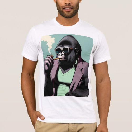 Man Clothing gorilla wearing sunglasses smoking T_Shirt