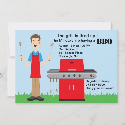 Man Cooking on the Grill Barbecue Invitation