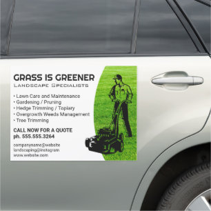 Man Cutting Grass Logo Lawn Car Magnet