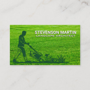 Man Cutting Lawn   Grass Business Card