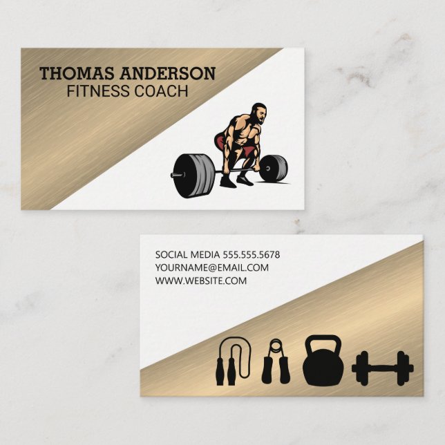 Man Deadlifting Weights | Fitness Business Card (Front/Back)