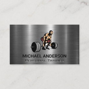 Man Deadlifting Weights Metallic Background Loyalty Card