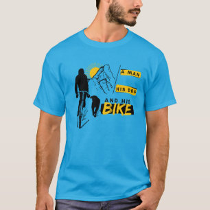 Man Dog And Bike in Mountains Outdoors T-Shirt