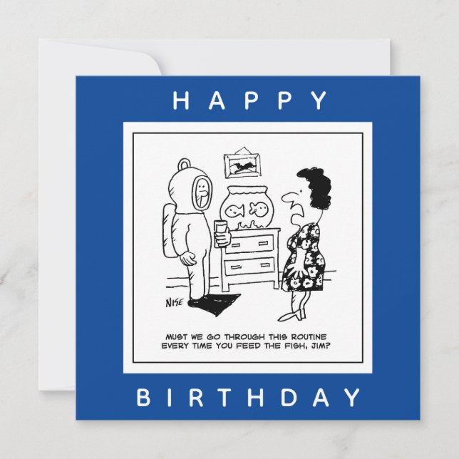 Man Dons Scuba Diving Outfit to Feed Fish Cartoon. Card (Front)