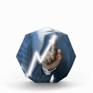 Man draws stock price touchscreen concept acrylic award