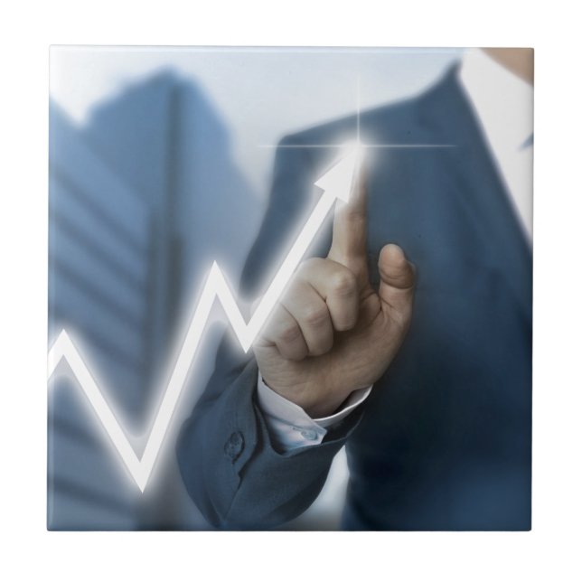 Man draws stock price touchscreen concept ceramic tile (Front)