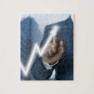 Man draws stock price touchscreen concept jigsaw puzzle