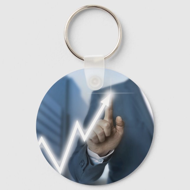 Man draws stock price touchscreen concept keychain (Front)