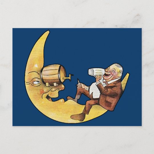 Man Drinking Beer with Moon Postcard | Zazzle.com